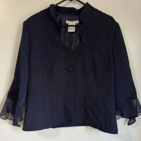 Vintage Plaza South sz 14 Womens Blue Embroidered Floral Sheer Top & Skirt Set - Picture 3 of 3